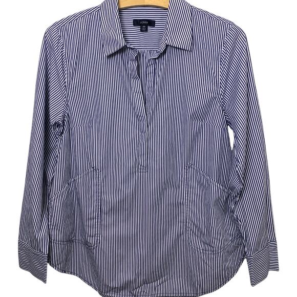 J.Crew Shirt Women's X-Small Re-Imagined Button Up Striped Navy White Pockets - Picture 2 of 8